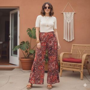 ACT III vintage 70s wide leg paisley geometric pants size 12 fit 29"